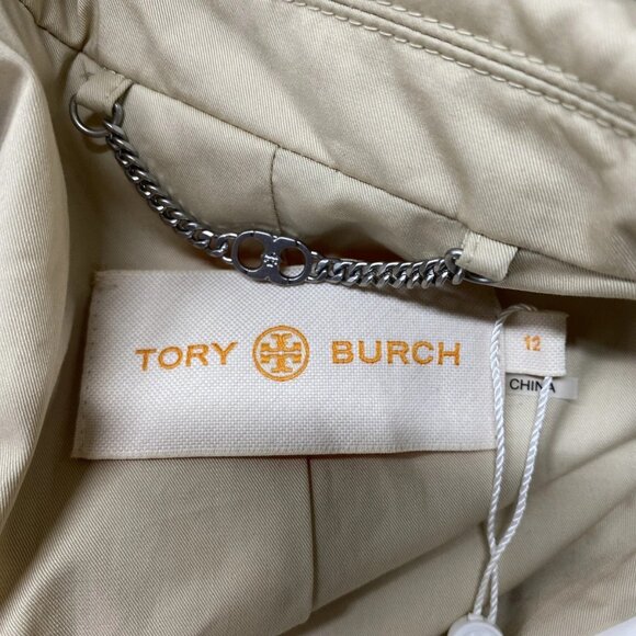 Tory Burch Women’s Polished Poplin Double-Breasted Jacket Size 12 Palestone - Picture 2 of 15